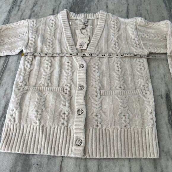 A New Day Cardigan Chunky Sweater Cream Woman Size Small Rhinestone Buttons - Picture 7 of 9